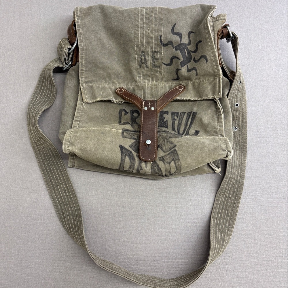 American Eagle Grateful Dead Canvas Messenger Bag Olive Green Vintage Field Bag
